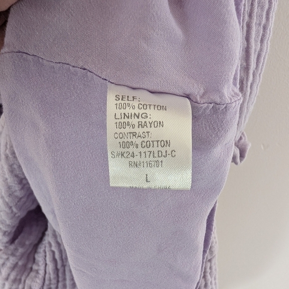 Karlie Dress Womens L Purple Lavender Wisteria Tiered Mini Flouncy Cotton Gauze - Picture 6 of 12